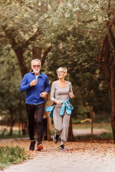 senior couple jogging in the park