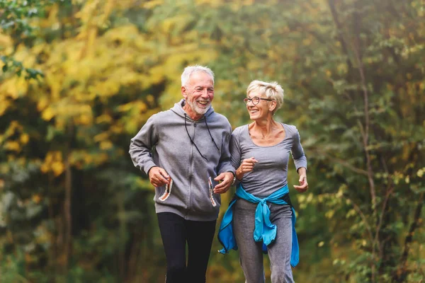Senior Couple Jogging Park — Stock Photo, Image