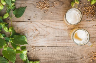 Taze yeşil zıpzıp ve bira bardakları