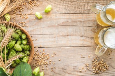 Taze yeşil zıpzıp ve bira bardakları