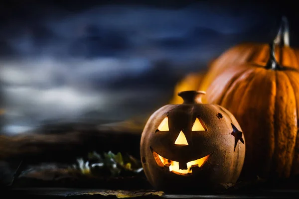 Halloween Abóbora Jack Lanterna Com Vela Ardente — Fotografia de Stock