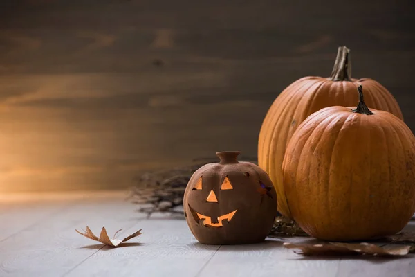 Halloween Calabaza Jack Linterna Con Vela Ardiente — Foto de Stock