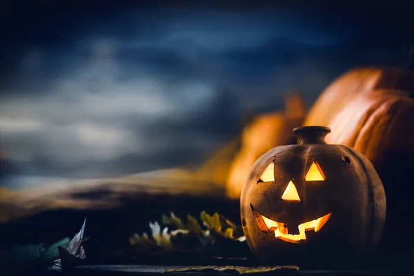Halloween Abóbora Jack Lanterna Com Vela Ardente — Fotografia de Stock