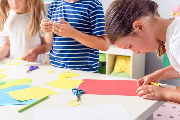 Children Making Paper Handicrafts Kindergarten — Stock Photo, Image
