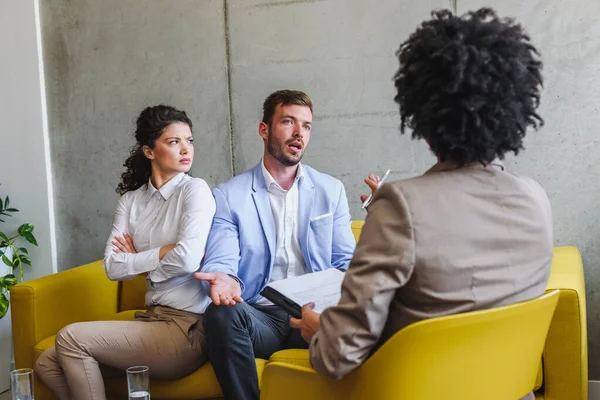 stock image couple visiting psychologist, psycho therapy