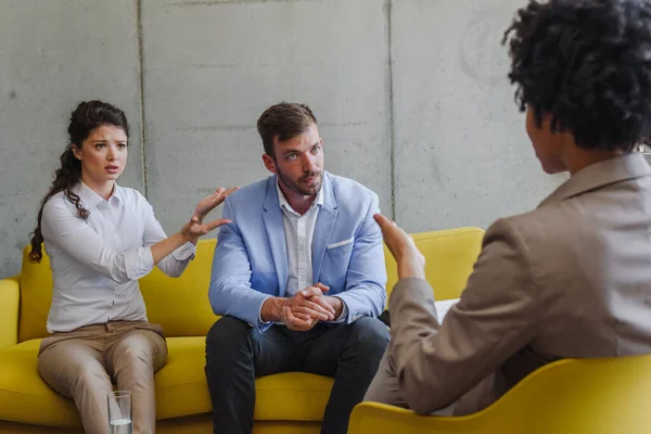 stock image couple visiting psychologist, psycho therapy