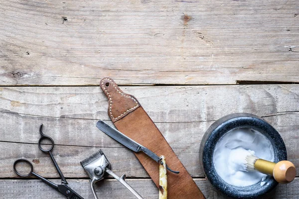 Set Barber Tools Wooden Background — Stock Photo, Image