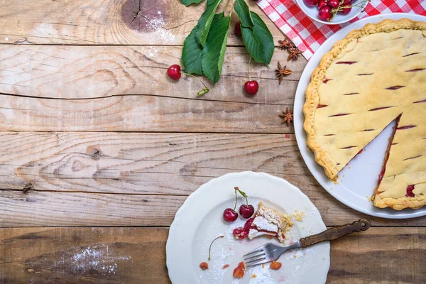 Homemade Cherry Pie Wooden Background — Stock Photo, Image