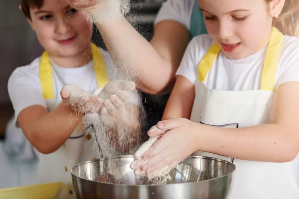 Brother Sister Working Dough — Stock Photo, Image