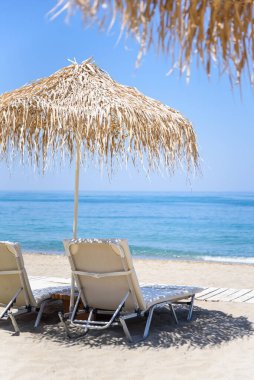 Güneşli bir günde güneşli bir sahilin güzel manzarası 