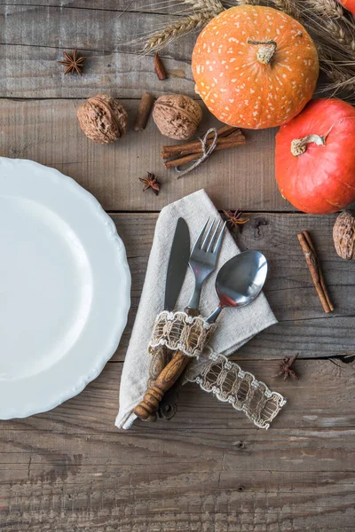 Sonbahar Tatili Yemek Masası Üst Görünüm — Stok fotoğraf