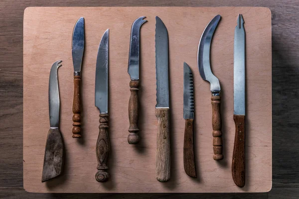 Old Table Kitchen Knives Selection — Stock Photo, Image