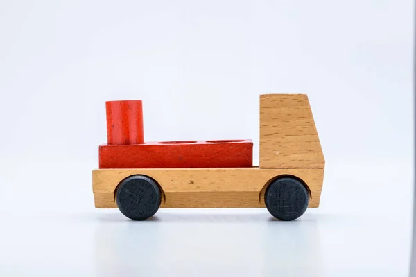 Wooden Toy Car White Background — Stock Photo, Image