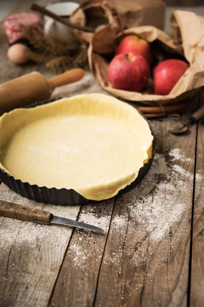 Preparation Pie Crust Apple Pie — Stock Photo, Image