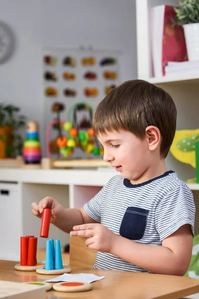 Smart Child Plays Didactic Toys — Stock Photo, Image