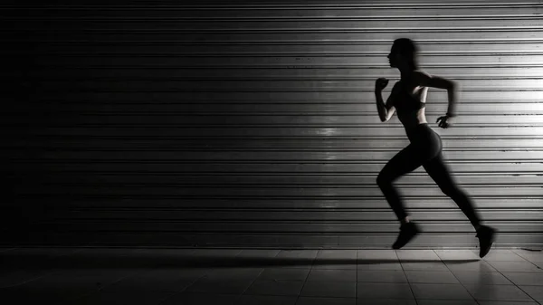 Silhouette Fitness Woman Running — Stock Photo, Image