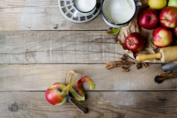 stock image Apple Pie Making on Rustic Wooden Table