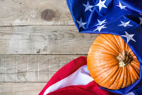 Halloween Background American Flag Pumpkin Wooden Table — Stock Photo, Image