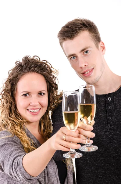 Retrato Casal Com Copos Champanhe — Fotografia de Stock