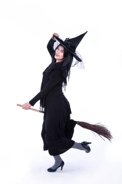 stock image Smiling Witch With Broom and Hat  