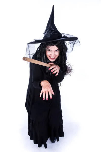 Smiling Witch Broom Hat — Stock Photo, Image
