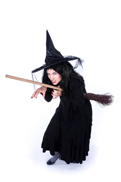 Evil Witch Sneaking Broom — Stock Photo, Image