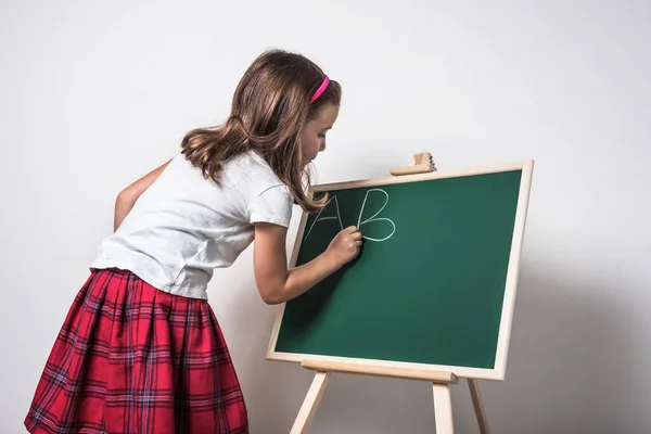 School Girl Writing Chalkboard Learning Letters — Stock Photo, Image