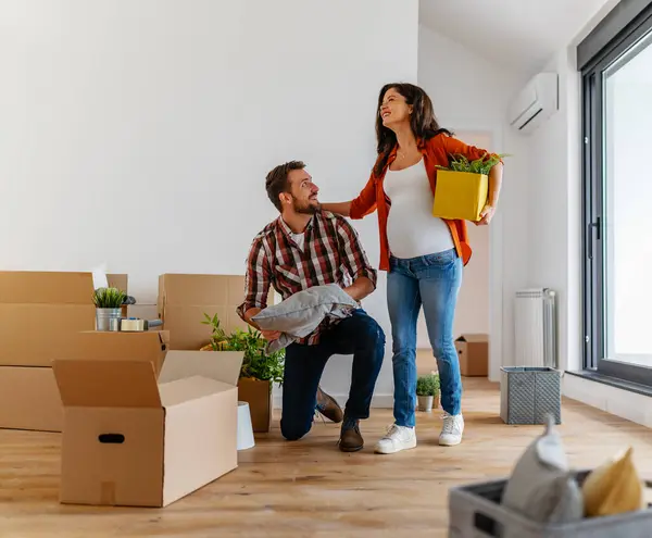 Young Man Woman Boxes New Home Stock Photo