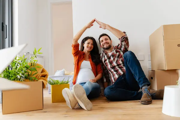 Young Couple Boxes Moving Day Concept Stock Photo