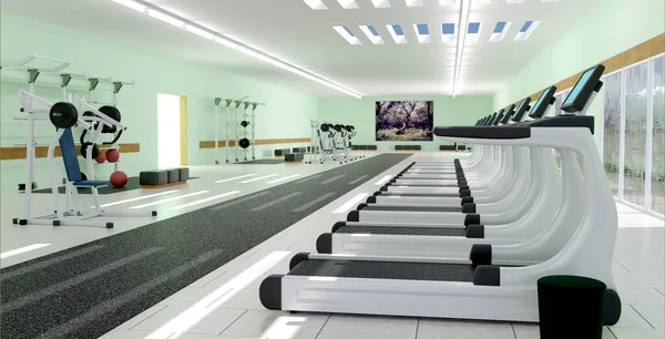 健身房的各种设备和机器 3D插图 — 图库照片