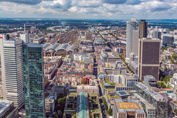 FRANKFURT ON THE MAIN, GERMANY - CIRCA JUNE, 2016: View over the City of Frankfurt on the Main from Main Tower, Germany