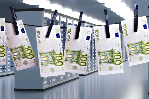 お金を洗うためのユーロ紙幣の象徴的な絵 — ストック写真