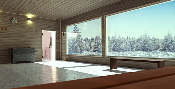 Modern Sauna Room Lovely View Illustration — 스톡 사진