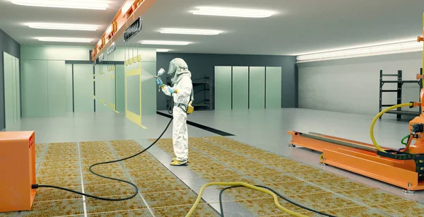 An industrial painter with spray gun at work, 3D illustration