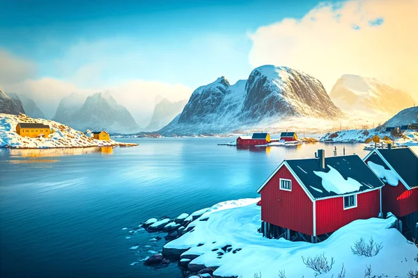 Lofoten Islands Picture Old School Travel Poster Style — Stock Photo, Image