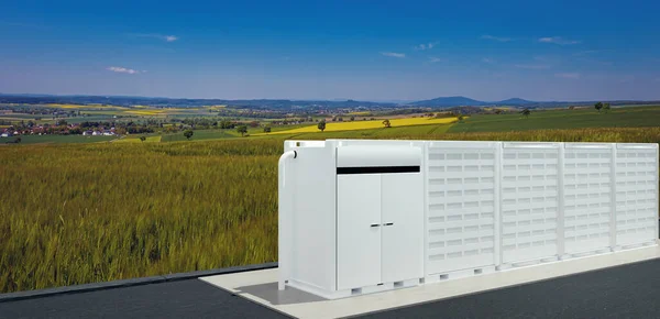 Solarfield Moderno Con Almacenamiento Baterías Naturaleza — Foto de Stock
