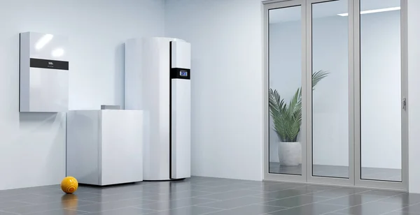 Een Modern Lucht Water Warmtepomp Verwarmingssysteem Voor Particuliere Huishoudens Illustratie — Stockfoto