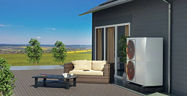 Ein Modernes Luft Wasser Wärmepumpenheizsystem Für Private Haushalte Illustration — Stockfoto