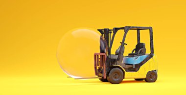 Forklift ve 3 boyutlu baloncuklu etkisiz ulaşım ve kargo için sembolik resim