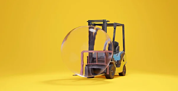 Forklift Boyutlu Baloncuklu Etkisiz Ulaşım Kargo Için Sembolik Resim — Stok fotoğraf