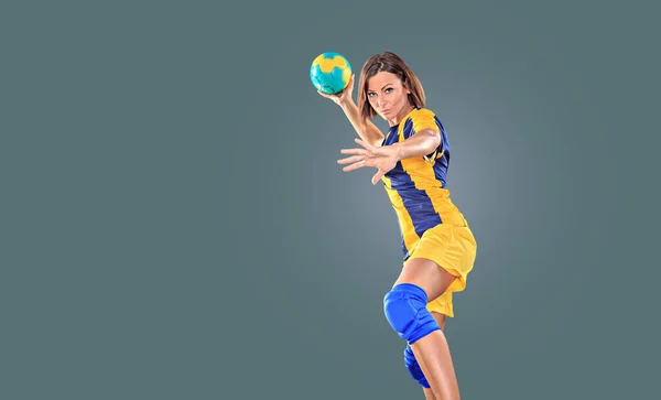 Jugador Balonmano Femenino Con Una Pelota Campo —  Fotos de Stock