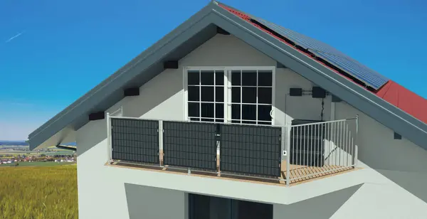 Instalación Paneles Solares Balcón Con Almacenamiento Batería Casa Privada Ilustración —  Fotos de Stock