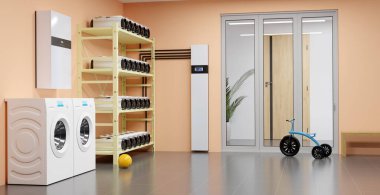 Özel bir evde modern bir maden çiftliği, 3 boyutlu illüstrasyon