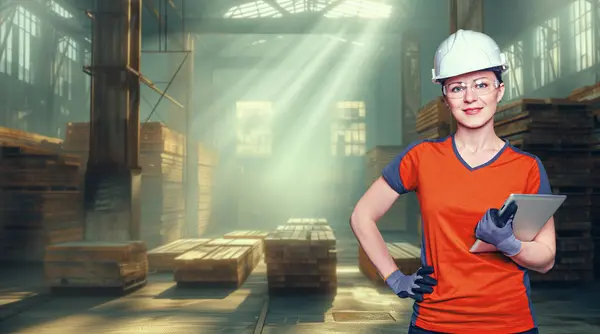 Young Female Warehouse Worker Manufacturing Plant Stock Image