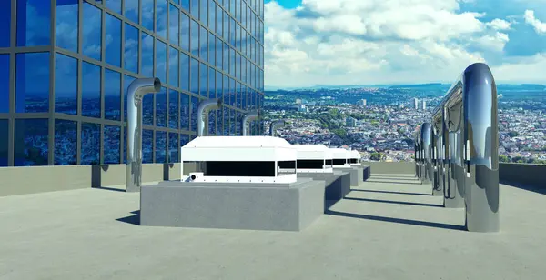Система Кондиционирования Вентиляции Крыше Высотного Здания Стоковое Изображение