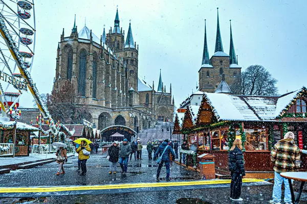 Erfurt Thuringia Jermany Circa December 2023 Pasar Natal Erfurt Jerman Stok Gambar Bebas Royalti
