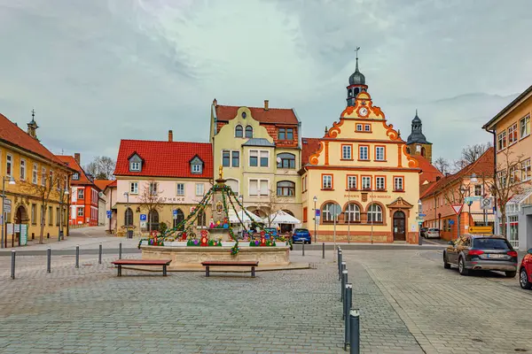 Bad Rodach, BAVARIA, GERMANY - CIRCA MARCH, 2024: Marktplatz and Rathaus Bad Rodach Town, Almanya.