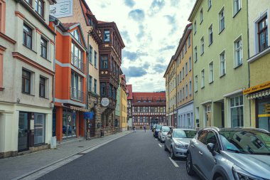 Almanya 'nın Thüringen şehrinde Meiningen' li Schlundgasse.