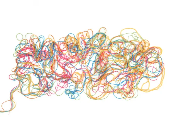 Запутанные Цветные Хлопковые Нити Изолированы Белом Фоне Абстрактные Линии Хаоса — стоковое фото