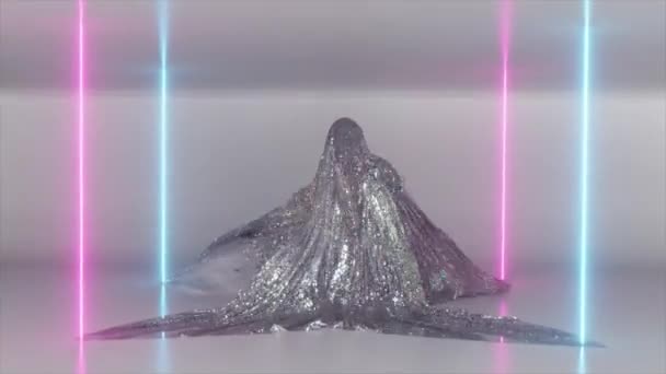 Concepto Baile Entretenimiento Manta Diamantes Está Bailando Fantasma Rayos Neón — Vídeos de Stock
